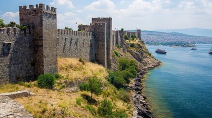 Fototapeta premium Kilitbahir Castle (Kalesi) was built by Fatih Sultan Mehmet on the European side of the Ã‡anakkale in the narrowest part of the Dardanelles 