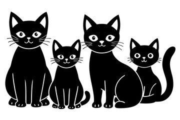 Cat icons Set in fill styles. Animal silhouettes Black Pet Symbols for templates, website designs and infographics, Drawing with children. Home animal signs vectors isolated on transparent background.