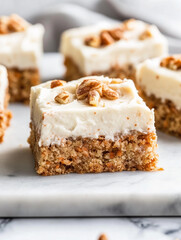 Delicious Slices of Carrot Cake with Cream Cheese Frosting. Close-up of a slices of carrot cake with rich cream cheese frosting. AI Generative