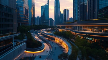 Obraz premium In a modern metropolis, wireless networks connect the urban landscape, illuminating the cityscape with the latest connectivity advancements