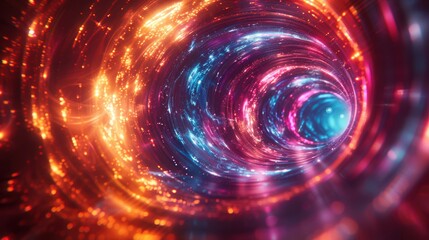 Obraz premium Vibrant abstract backdrop, enchanting rotating frame design, mystical portal effect, luminous sphere, swirling neon patterns, glowing ring, and spiraling luminous lines.