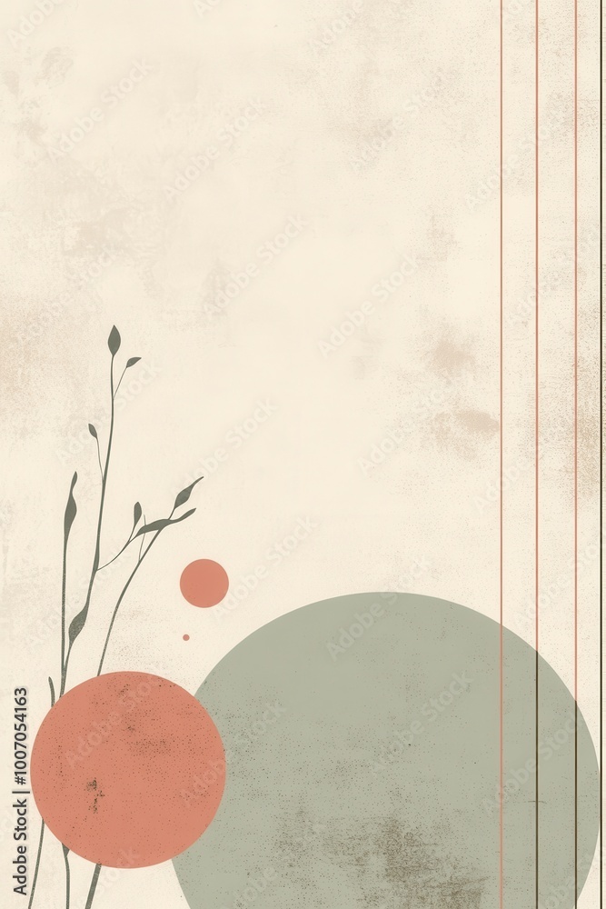 Sticker minimalist abstract illustration with muted colors featuring geometric shapes and lines on a light b