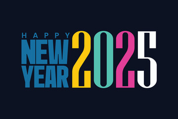 Colorful 2025 logotyype vector illustration. Happy new year 2025 typography on black background. New year banner, template, cover, greeting card. Elegant modern lettering.