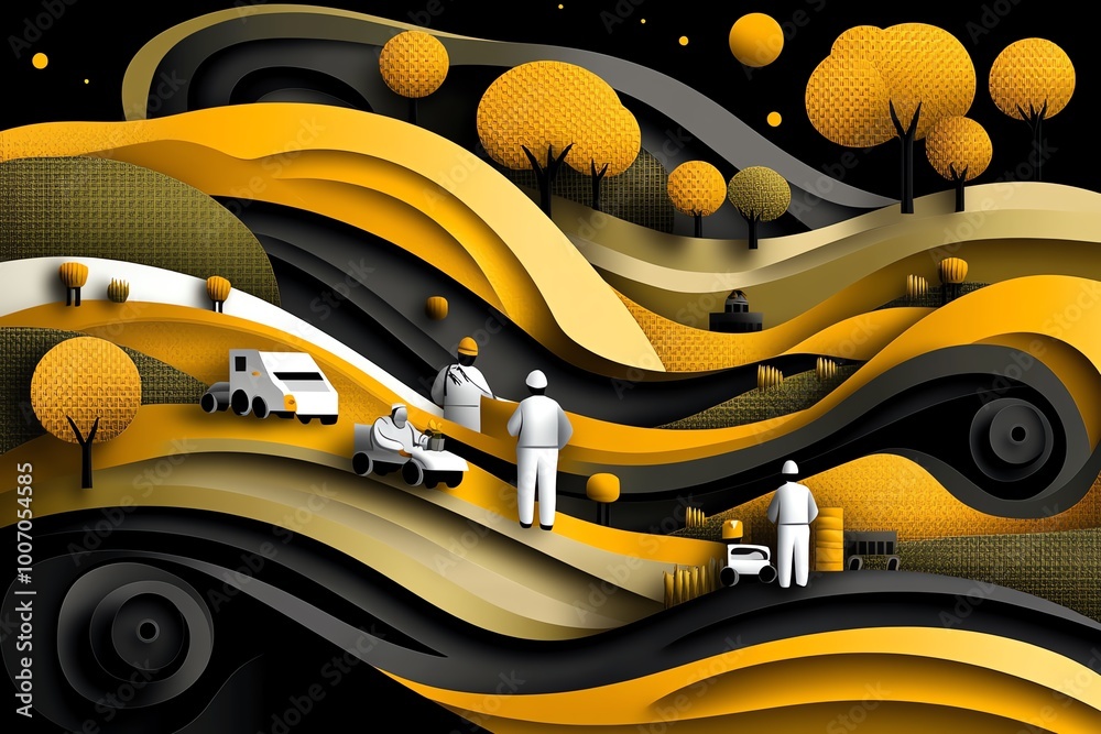 Poster abstract minimalist design of a rural healthcare outreach program, with clean lines and geometric sh