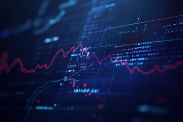 Dynamic stock market graph with flowing lines and numerical data in a futuristic digital interface