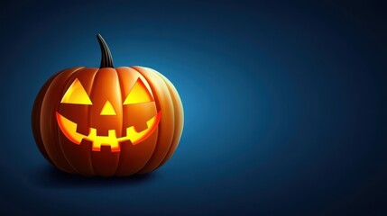 A pumpkin with a smiley face on it is on a blue background
