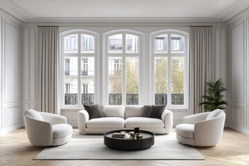 Modern Living Room Interior with Luxury Furniture and Wooden Floor