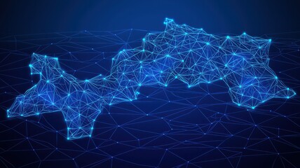 Obraz premium A blue and white map of the world with a lot of lines and dots