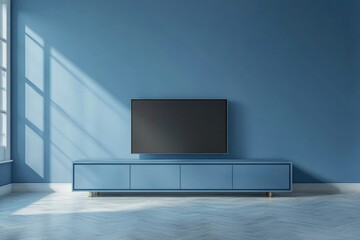 Luxury Living Area with Modern TV Cabinet on Blue Wall Interior Design