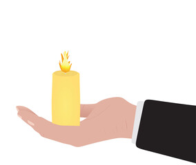 Hand hold candle. vector illustration