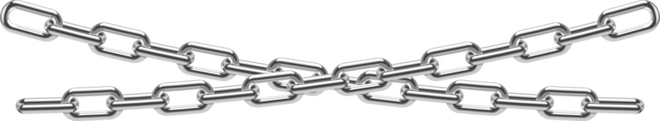 Obraz premium Chrome chains hanging. Shiny realistic metal links