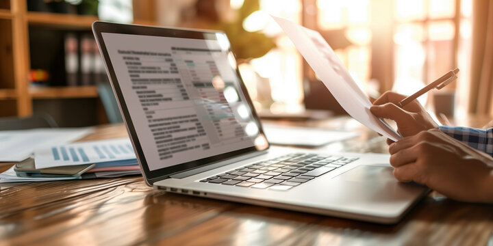 Digital E-invoice. Accountant using software to generate online invoice. Digital electronic bill and payments