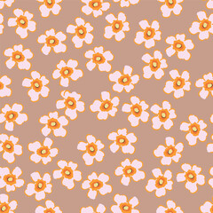 Seamless floral pattern with pink and blue flowers on a white background, hand painted in watercolor.