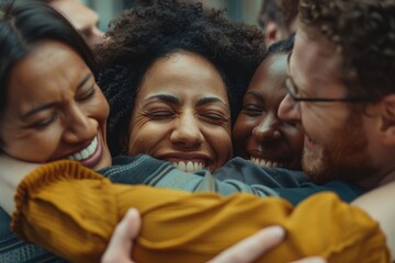 Obraz premium Friends gathering for a warm moment of togetherness, great for social media or community events