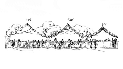 Christmas Market illustration, Christmas tree, visitors searching adornment, souvenirs, gifts