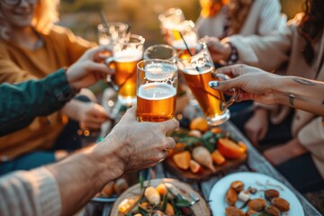 Group of friends enjoying beers together, perfect for party or celebration scenes