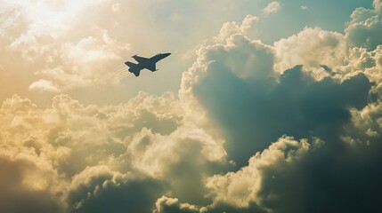 A fighter jet soaring through the clouds, exuding a high-energy vibe perfect for a dynamic phone background. The dramatic scene captures the thrill of flight and the power of military aviation.
