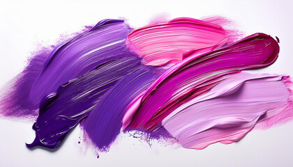 Abstract purple and pink oil paint brushstrokes on white background.