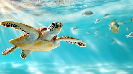 Obraz premium Graceful Turtle Swimming in Crystal Clear Water