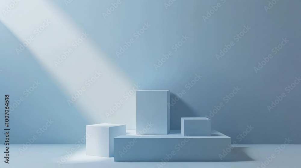 Poster Modern Geometric Product Display with Blue Cube Studio Background