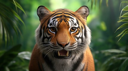Fototapeta premium Majestic Tiger Among Tropical Vegetation