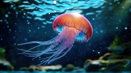 Fototapeta premium Colorful Jellyfish Swimming in Ocean Depths
