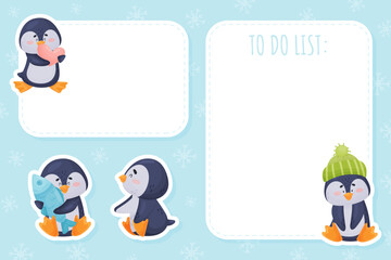 Note Card with Cute Penguin Character Vector Template
