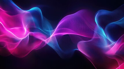 Neon Wave Glow. Abstract Dark Background with Shimmering Pink and Blue Waves
