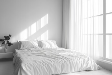 Modern Bedchamber Interior with Panoramic City View Background