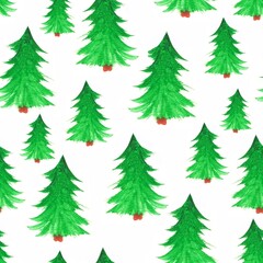 Seamless pattern with  greenchristmas trees on white background