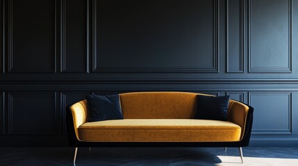 Luxurious Living Room with Velvet Sofa Against Dark Modern Wall