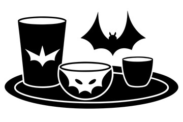 Halloween vector  Illustration design, black and white with Halloween-themed plates and cups on white background