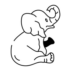 Hand drawn icon of elephant sitting 