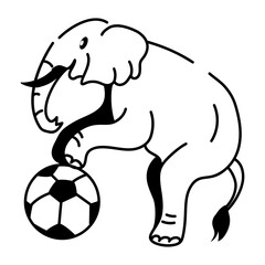 Hand drawn icon of circus elephant balancing on ball 