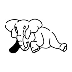 Hand drawn icon of sad elephant laying down 