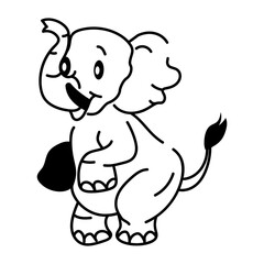 Doodle style icon of elephant smiling 