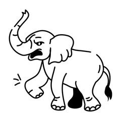 Hand drawn icon of mad elephant 