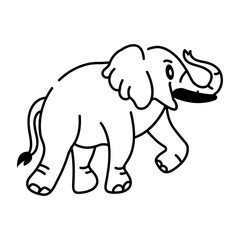 Crazy elephant icon in doodle style 