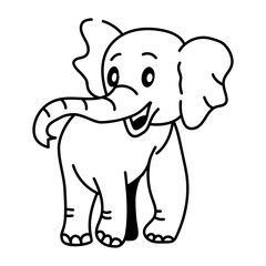 Joyful elephant icon designed in doodle style 