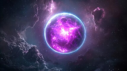 Obraz premium Vibrant Cosmic Nebula with Purple Energy Sphere