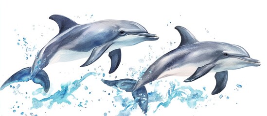 Dolphins watercolor painting process.