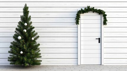 Fototapeta premium Festive Doorway with Christmas Tree and Ornaments