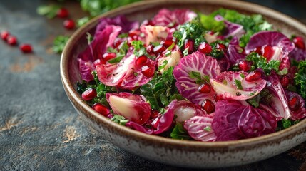 Fresh Kale Salad with Red Cabbage and Pomegranate Seeds