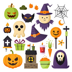 Halloween element collection on white background