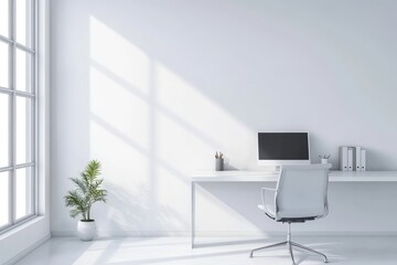 Sleek Office Interior Design with Panoramic City View and Modern Minimalist Style