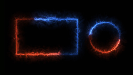 Neon frame. Neon Glowing Quadruple And Round Frame on black background.