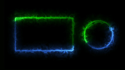 Neon frame. Neon Glowing Quadruple And Round Frame on black background.