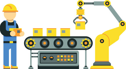 Fototapeta premium Engineer control automatic production line. Industrial technology