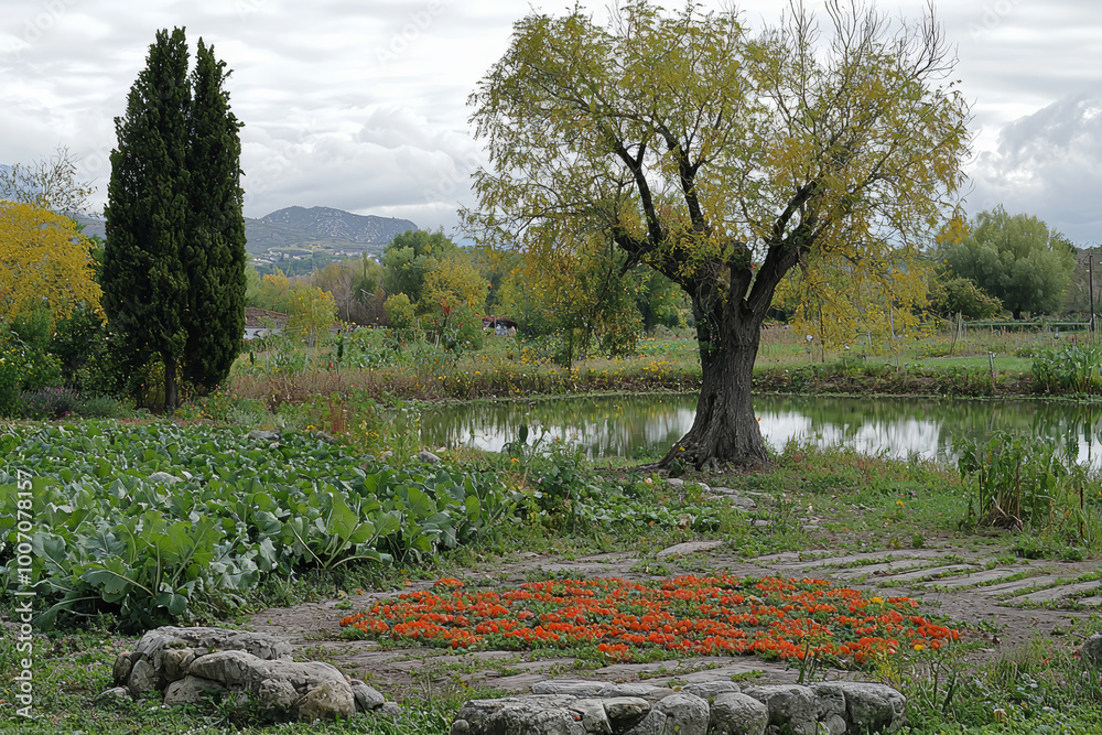 Canvas Prints A community garden thriving with vegetables and flowers, promoting local food. Concept of health.