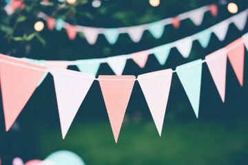 Obraz premium Colorful outdoor bunting flags decorating a festive garden party